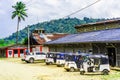 Tuk tuk before terminal building of Jose Celestino Mutis Airport in Bahia Solano, Colombia