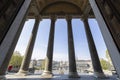 View of Turin through the columns of Gran Madre di Dio Church in Turin (Torino), Piedmont