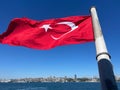 The view of Turkish flag in Bosphor, Turkiye Royalty Free Stock Photo
