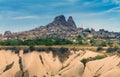 View of turkish fortress Uchisar, landscape in Cappadocia, Turkey. Royalty Free Stock Photo