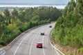 View of the turn of the highway between the mountains