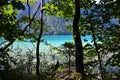 View of turquoise colored Weissensee lake in Carinthia, Austria Royalty Free Stock Photo