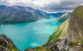 View lake gjende from the famous Besseggen hiking trail, Norway