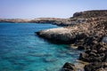 View of the sea and cliffs of Blue Lagoon, Cape Greco, Cyprus. Royalty Free Stock Photo