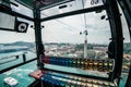 View for Turquoise Sea with Ship and Island from Cable Car to Sentosa, Singapore Royalty Free Stock Photo