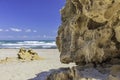 View of the turquoise waters of the Mediterranean Sea through sand formations on the shore Royalty Free Stock Photo