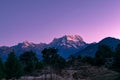 View of Twilight on Chaukhamba peaks of Garhwal himalayas of uttrakhand from Deoria Tal camping site. Royalty Free Stock Photo