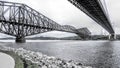 View between two bridges over the St. Lawrence River Royalty Free Stock Photo