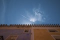 View of two colored facades of the old town of Mula in the Region of Murcia, Spain, Royalty Free Stock Photo