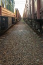 Between two freight trains Royalty Free Stock Photo