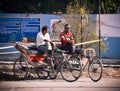 View of two Indian rickshaw driver waiting for passengers to pick up Royalty Free Stock Photo