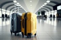 View of two suitcases alone in the airport. Generative AI