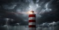 View on typhoon, hurricane, tornado, lighthouse and rain sky. Panoramic view of the stormy sky, lighthouse and dark clouds.