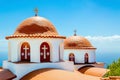 A view of a typical church with red roof on Greek island