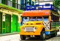 View on Typical colorful chicken bus near Jerico Antioquia, Colombia, South America