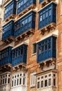 view of the typical colourful Gallarijas or enclosed balconies in downtown Valletta in Malta