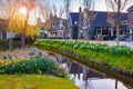 View of typical Dutch village Zaanstad. Royalty Free Stock Photo