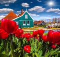 View of typical Dutch village Zaanstad. Royalty Free Stock Photo