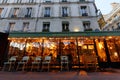 View of typical Parisian cafe Le Corner St . Germain . It is located on famous Saint Germain boulevard in Paris, France.