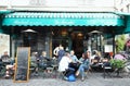 View of typical Parisian paris bistrot Le Marche in the quarter Marais