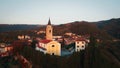 Aerial view of a typical small village in the Italian hills. Royalty Free Stock Photo