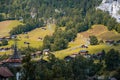 View of a typical Swiss village in a valley. Switzerland. Royalty Free Stock Photo