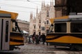 View of the typical trams on the street of Milan