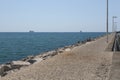 View of the Tyrrhenian Sea from the breakwater in the port of Salermo in Italy