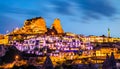 View of Uchisar at sunset. Cappadocia, Turkey