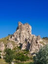 View of Uchisar Castle valley, Ancient town Anatolia amazing landscape, Travel of Turkey Goreme Cappadocia Turkiye, popular