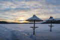 View of The Ukonlinna beach in winter evening, Imatra, Finland