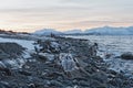 View of the Ullsfjorden and the Lyngen Alps, Lyngen, Tromsoe, Norway Royalty Free Stock Photo