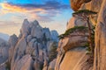 View from Ulsanbawi rock peak on sunset. Seoraksan National Park, South Corea Royalty Free Stock Photo