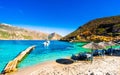 Umbrella at the beach of Porto Kagio, Peloponnese Greece