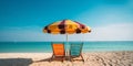 view of umbrella with chair on the beach Royalty Free Stock Photo