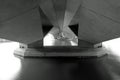 View under the Esplanade Bridge, Singapore in black and white photo.