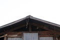 View under Galvanized roof old of home structure large made with plate galvanized sheet attached on of wooden house.