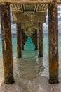 A view under a jetty on Carlisle beach in Bridgetown, Barbados