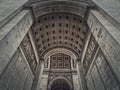 View underneath triumphal Arch, in Paris, France.