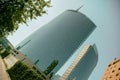 View of the Unicredit skyscraper tower complex, Piazza Gae Aulenti in the business district of Porta Garibaldi, warm toned