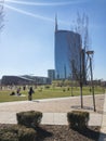 View of the Unicredit Tower seen from Parco degli Alberi. Milan Italy