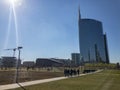 View of the Unicredit Tower seen from Parco degli Alberi. Milan Italy