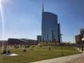 View of the Unicredit Tower seen from Parco degli Alberi. Milan Italy