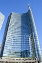 View of the Unicredit Tower seen from Piazza Gae Aulenti, Milan, Italy