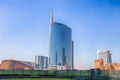 View of the Unicredit Tower and the Unicredit Pavillion in Gae Aulentis Square, the buisness area near Garibaldi train Station, M