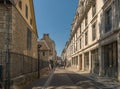 View of unidentified people on a street in Besancon, France