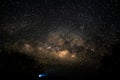 View universe space shot of milky way galaxy with stars on a night sky background