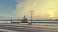 A view of the University embankment in the snowstorm. Royalty Free Stock Photo