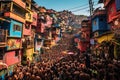 View of unknowns Hindu people attending a religious ceremony at the Pashupatinath temple in the morning, AI Generated Royalty Free Stock Photo