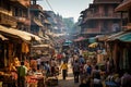 View of unknowns Nepali people walking between Durbar square and Durbar square in Kathmandu in the, A bustling market place filled